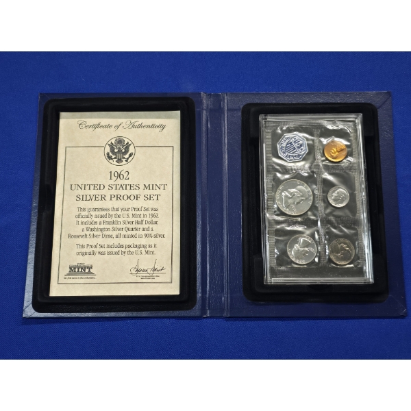 1962 United States Mint Silver Proof Set in Display Album - 5 Coin Set