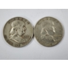 Image 1 : Two 90% Silver United States Franklin Half Dollars ~ 1957-D & 1960-D ~ $1.00 Face Value