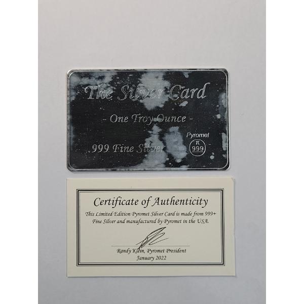 Pyromet 1 Troy Oz .999 Fine Silver Card With COA
