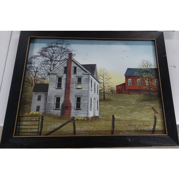 2 Pcs Framed Country /Farm Art Prints  1 Under Glass , One on Artists Board - New