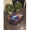 Image 1 : Latimer Signed Iridescent Bowl With Stand & Two Like New Faux Plants