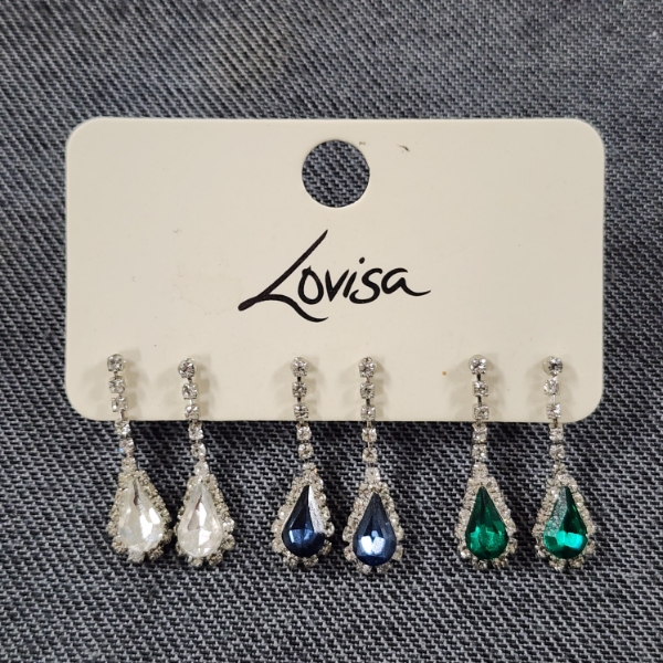 THREE, NEW WITH PACKAGING Sets of Lovisa Earrings Featuring Different Colored Stones