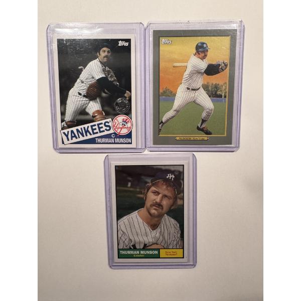 3 - Thurman Munson New York Yankees Baseball Cards In Protective Holders - Mint Condition