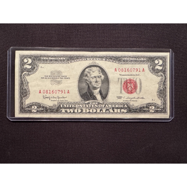 1963 United States Thomas Jefferson $2.00 Bill With Funny Back In Protective Holder - Mint