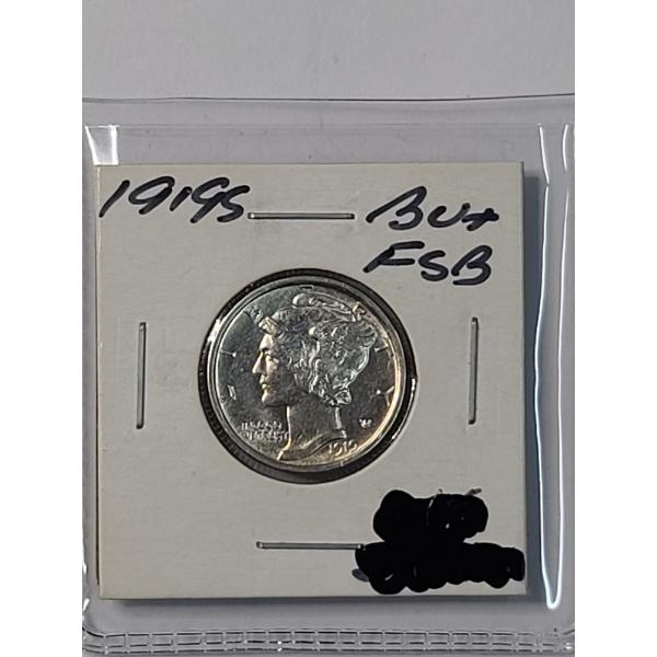 United States 1919-S Mercury 90% Silver Dime - BU Condition