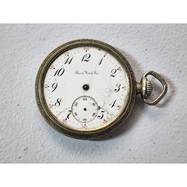 Vintage Silver-Tone Illinois Watch Co. Pocket Watch