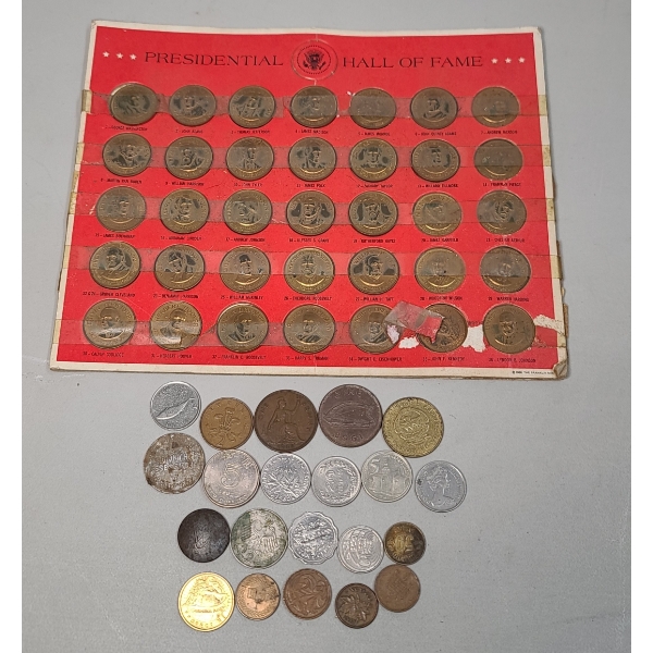 Presidential Hall Of Fame Commemorative Coins & Assorted Foreign Coins