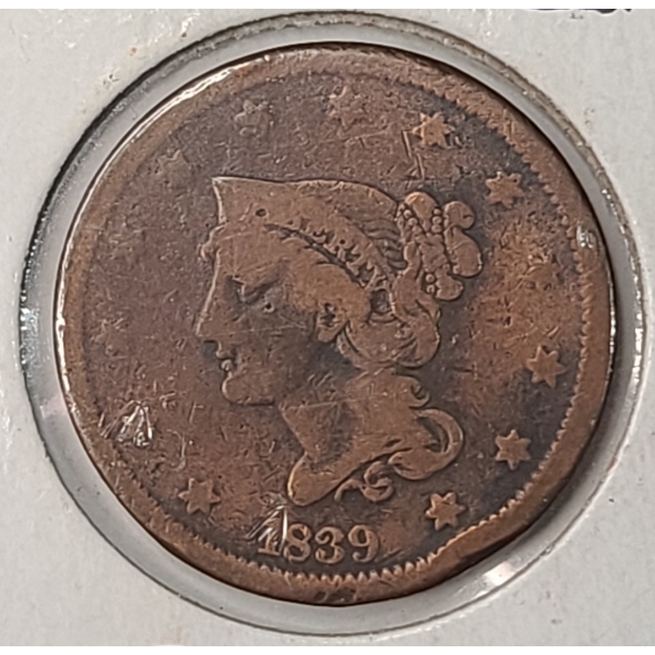 United States 1839 "Silly Head" Braided Hair Large Cent