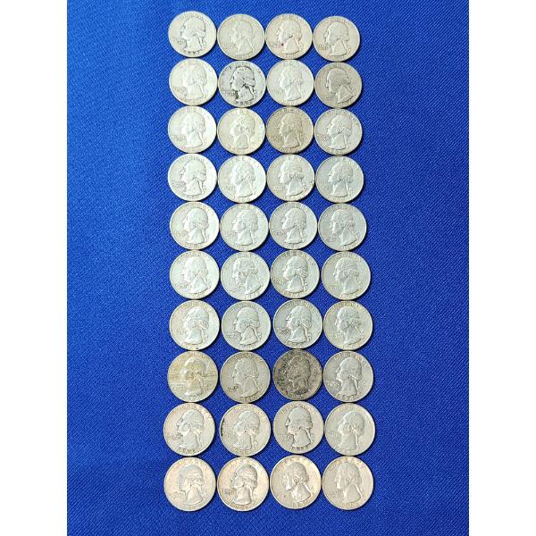 Lot of 40 90% Silver Washington Quarters - Face Value $10