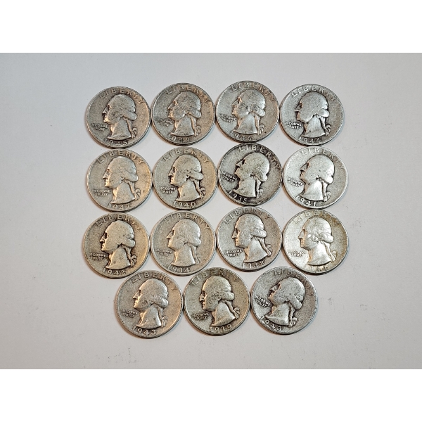Assorted Years Silver Washington Quarters Face Value: $3.75