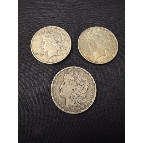 3 - United States Silver Dollars - Including The 1925 Silver Dollar