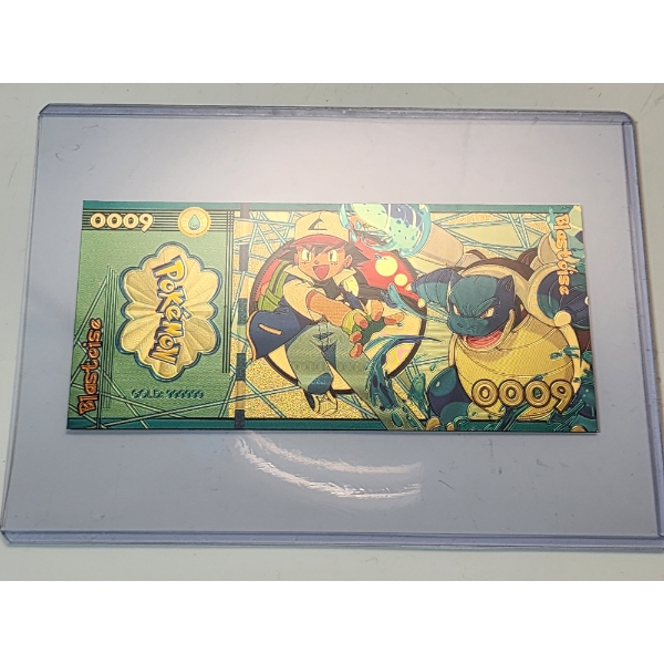 RARE 1996 Pokémon 999999 Gold Foil Note - Blastoise - Mint Condition in Protective Holder           