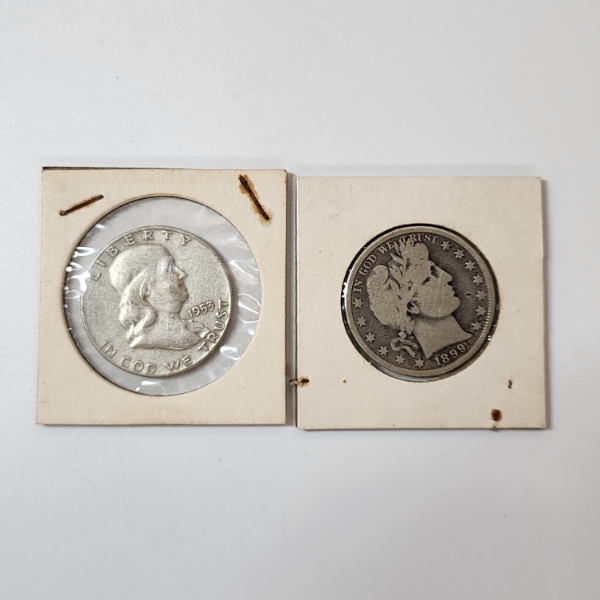 Two U.S. 90% Silver Half Dollars: 1953-D Franklin & 1899 Barber 