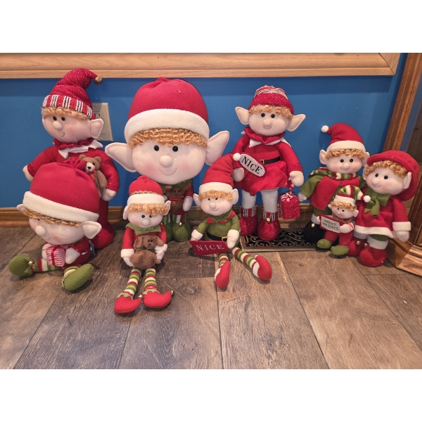 Eight Adorable Plush Elves 21" & 12" 