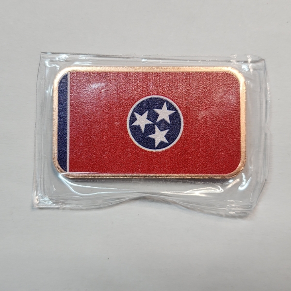 Tennessee State Flag Copper Bar - 1 oz .999 Fine Copper - Sealed! 