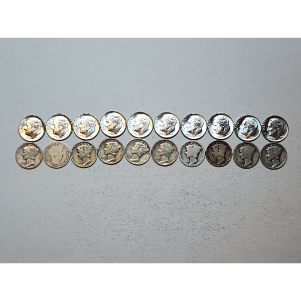 Assorted Years Silver Roosevelt and Mercury Dimes Face Value: $2.00
