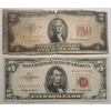 Image 1 : United States Series 1963 $5 Red Seal Bank Note & 1953 A $2 Red Seal Bank Note - Face Value: $7.00