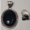Image 1 : Sterling Silver Pendant & Ring With Black Onyx - Size 7.5 - Total Weight: 28.9g