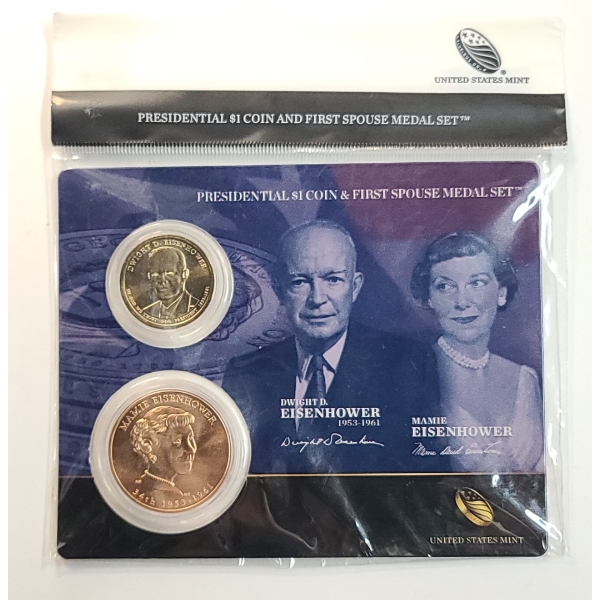 U.S Mint Presidential $1 Coin & First Spouse Bronze Medal Set 