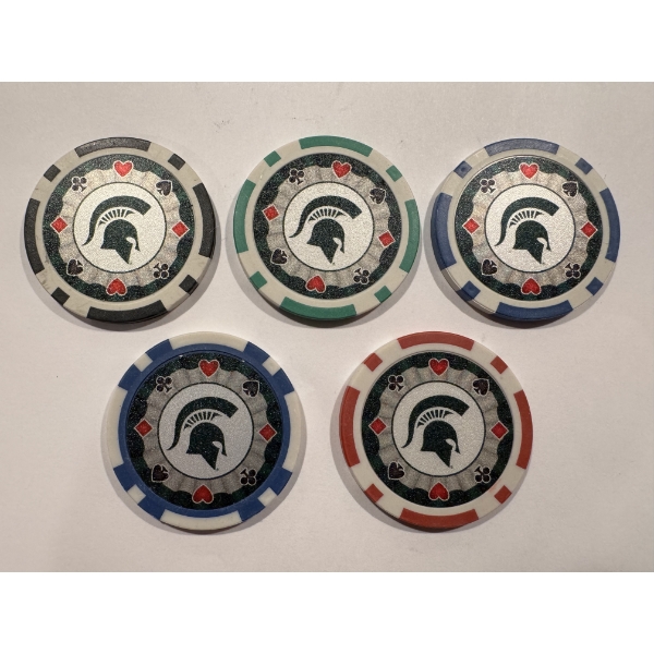 Rare Michigan State Spartans Clay Poker Chip Set - Mint Condition - Complete Set 5 Chips