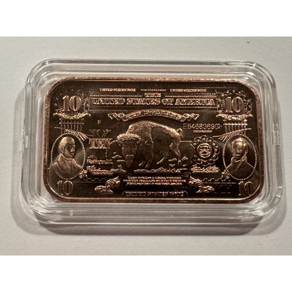 American Buffalo Brilliant Uncirculated One Troy Oz .999 Fine Copper Bar In Case - Mint Condition