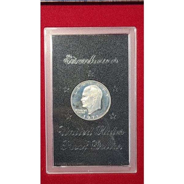  1971-S United States Eisenhower 40% Silver Proof Dollar In Acrylic Display