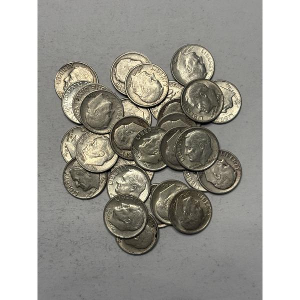 Lot of 30 90% Silver, Assorted Year, Roosevelt Dimes FV $3.00