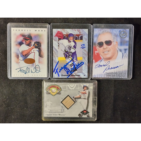 Four Assorted Trading Cards Ft. Three Autographed & One Chipper Jones Patch Card!