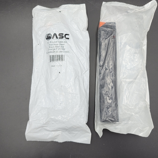 TWO ASC 32-Round 9MM AR Stainless Steel Black Marlube Orange Follower Magazines - NEW!