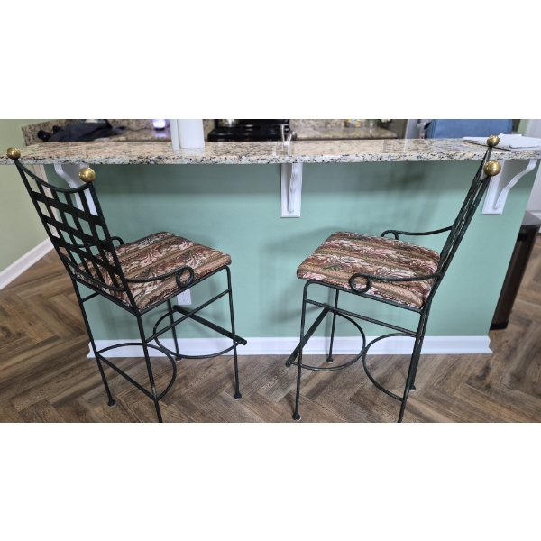 PICKUP IN NORTHFIELD - Superb Set Of 2 Bar Stool Type Metal & Upholstered Chairs:  46 x 18 x 18