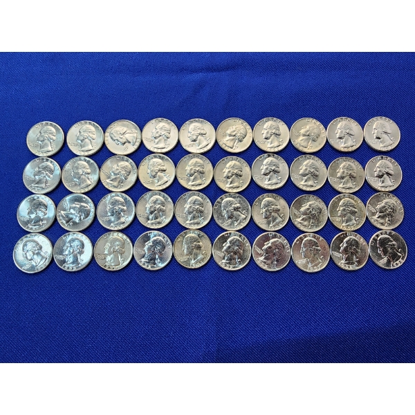 Lot of Assorted Years Washington Silver Quarters: Appear Uncirculated FV: $10.00