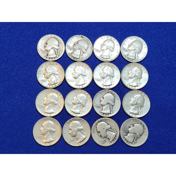 Assorted Years 90% Silver Washington Quarters - Face Value: $4.00