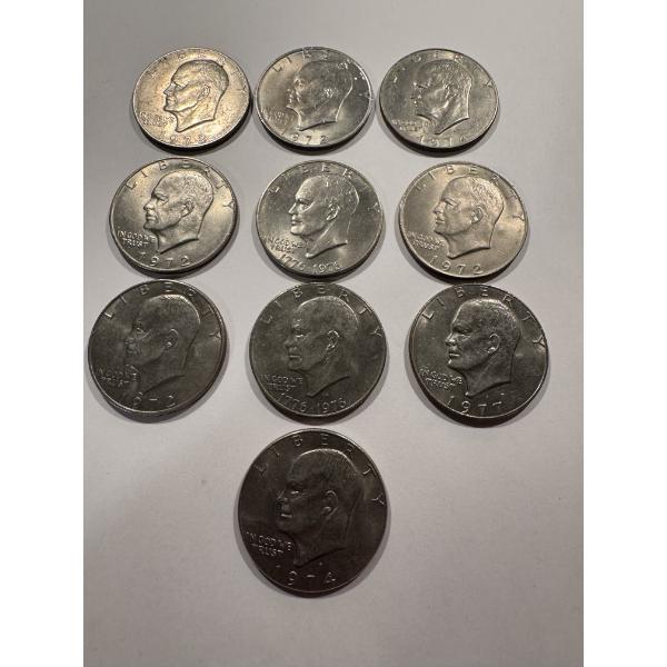 10 - Eisenhower United States Dollar Coins - All Mint Condition