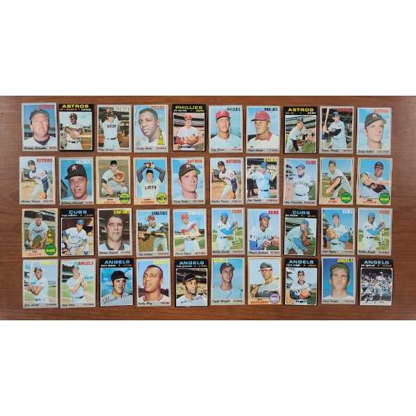 Lot of 40 Assorted 1968, 1970 & 1971 Topps Baseball Trading Cards - Astros, Phillies, Cubs, Angels &