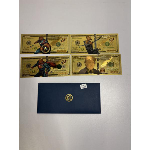 Trump Gold Foil Notes  "$100,000" Superman - Captain America - Bow & Arrow - "$100" Trump Gold Foil 