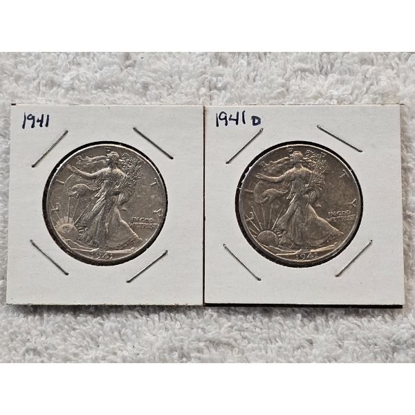 2 Walking Liberty 90% Silver Half-Dollar Coins - AFV $1