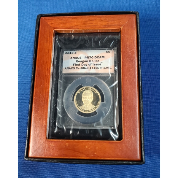 ANACS 2016-S PR70 DCAM Reagan Dollar First Day Issue Coin - ANACS Certified #1115 Of 1,981