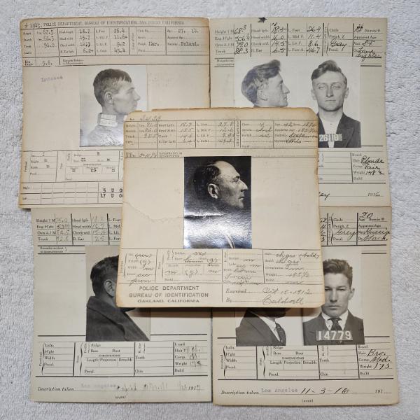 INTERESTING!!! Collection of 5 Antique MUGSHOT Bertillon Criminal Booking Sheets