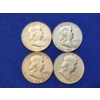 Image 1 : x4 Assorted Years 90% Silver Franklin Half Dollars - Face Value: $2.00