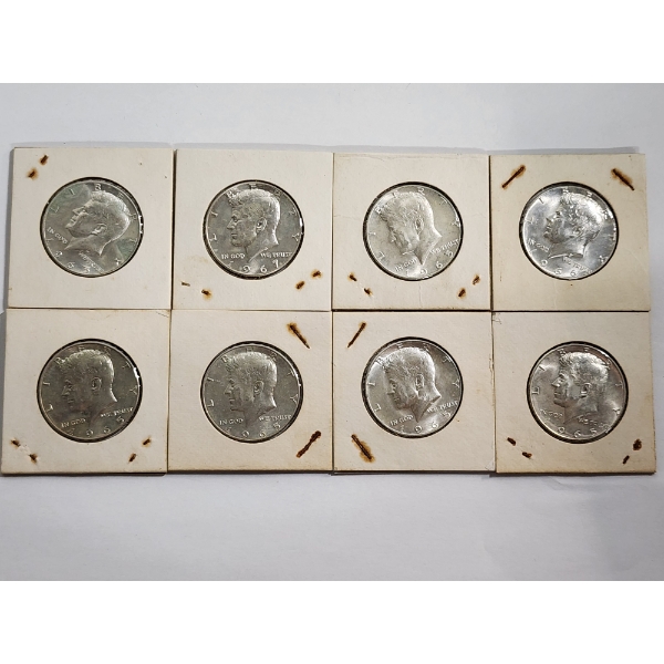 Lot of 8 Assorted Years 40% Silver Kennedy Half Dollars - FV: $4.00