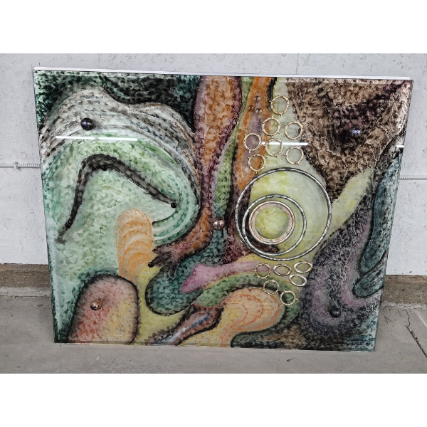 COMMANDING ART GLASS CREATION - ARTIST SIGNED HAND CRAFTED 36 X 44 ART GLASS MURAL