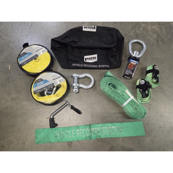 Brand New Reese Vehicle System Tote, Reese Hitch, Tow Straps, Ratchet Straps, & Puller Hook