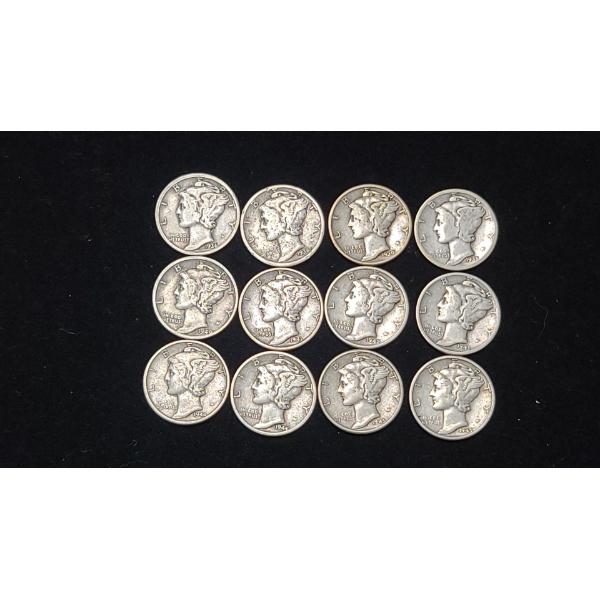 Assorted Years 90% Silver Mercury Dimes - Face Value: $1.20