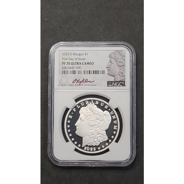 2023-S NGC First Day Of Issue PF 70 ULTRA CAMEO .999 Silver Morgan Dollar - Signed By David. J Ryder
