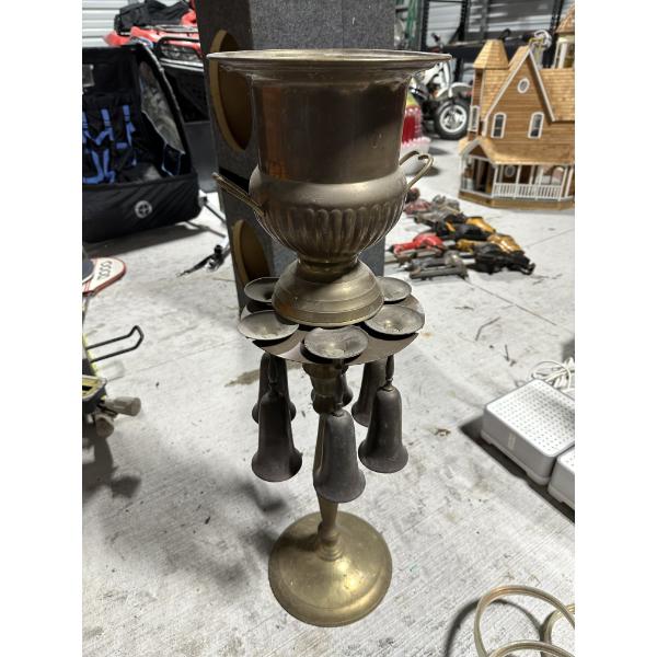Vintage Indian Brass Goblet Holder, Decanter, and Goblets