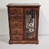 Image 1 : FILLED!!! Vintage Glassique By Richelieu Wood Jewelry Box Armoire With Floral Glass Door