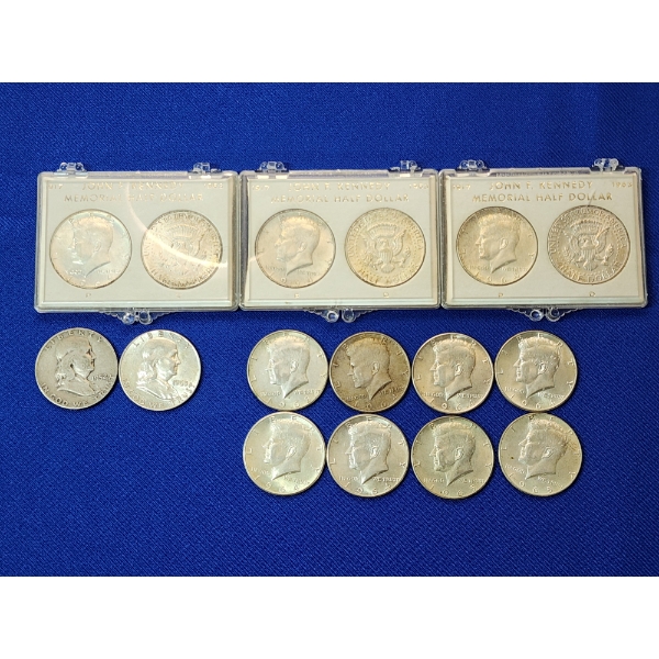 x2 Franklin Silver Half Dollars / x11 90% Silver Kennedy / x3 40% Silver Kennedy FV: $8.00