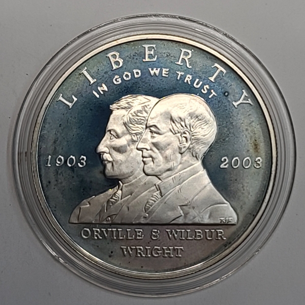 2003-P First Flight Centennial Wright Brothers 90% Silver Proof Dollar In Coin Capsule