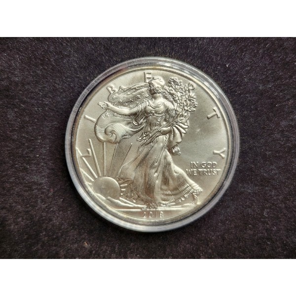 1 Oz .999 Fine Silver 2018 American Eagle Round in Capsule Protector