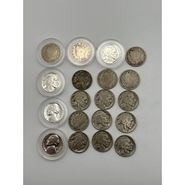 Assorted U.S. Nickels Including Buffalo, V , & Wartime Nickels $0.95 Face